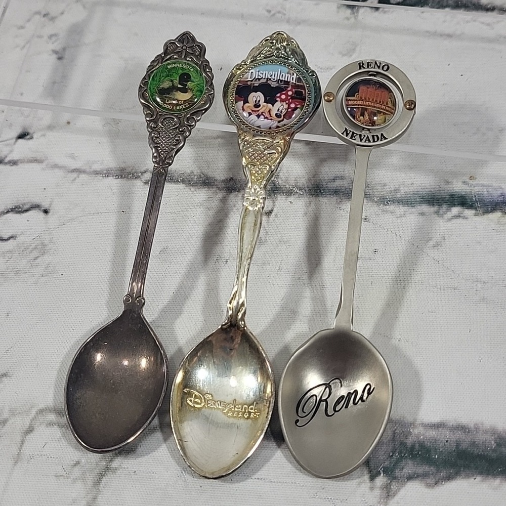 Vintage Souvenir Spoons Decorative Lot Of 3 Minnesota Disneyland‎ Reno Nevada